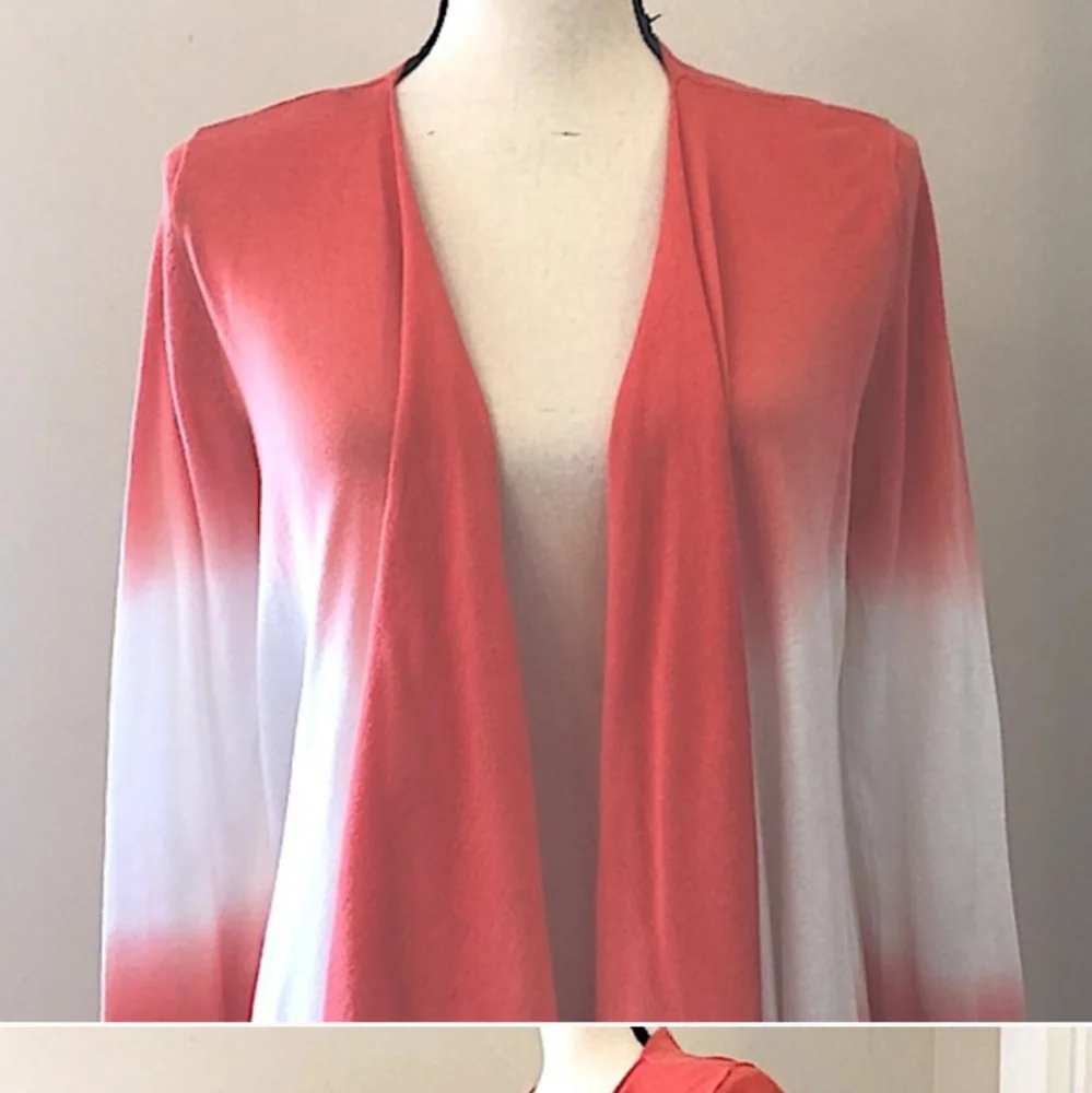 3/$35 Verve orange/white striped flutter front open cardigan - Picture 2 of 8